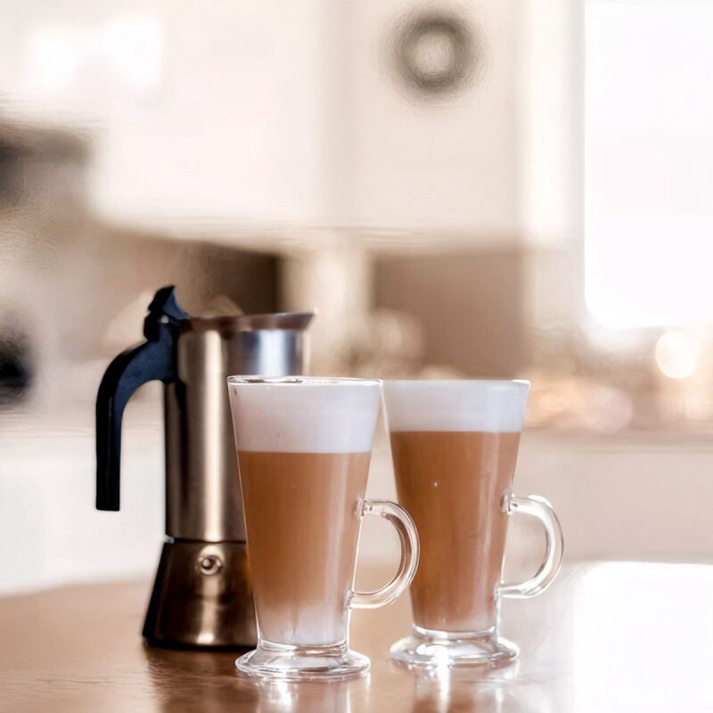 Taza de vidrio alta con asa 285ml TRANSPARENTE