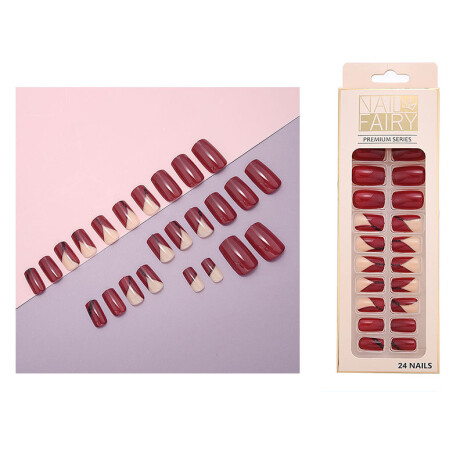 Set De Uñas Postizas Regina Punta Cuadrada Roja