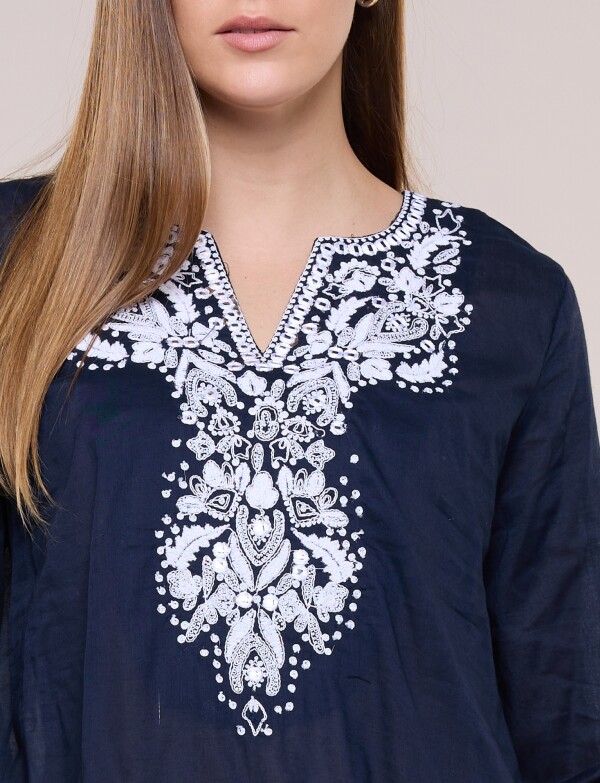 Blusa Boho Bordada AZUL
