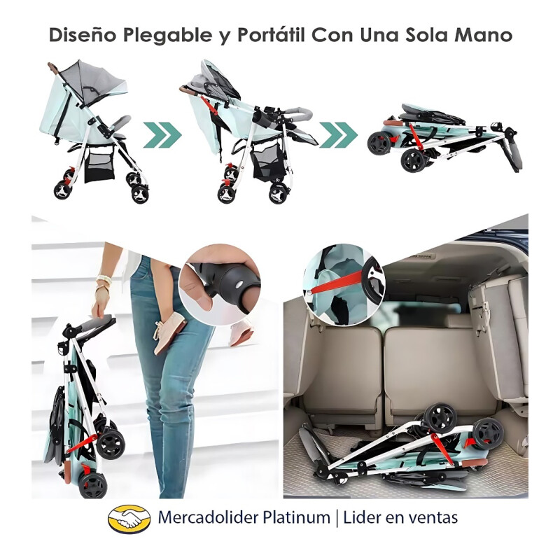 Coche De Paseo Para Bebe 4 Ruedas Chasis Blanco Verde