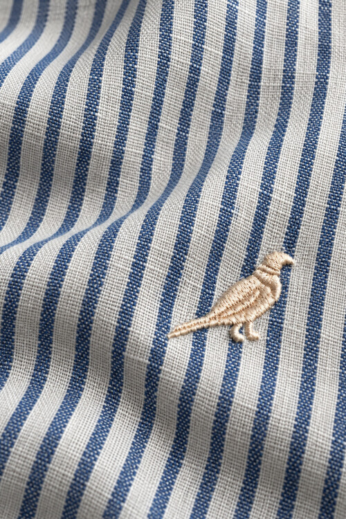 Camisa Lino Short Collar Rayas Azul Costa