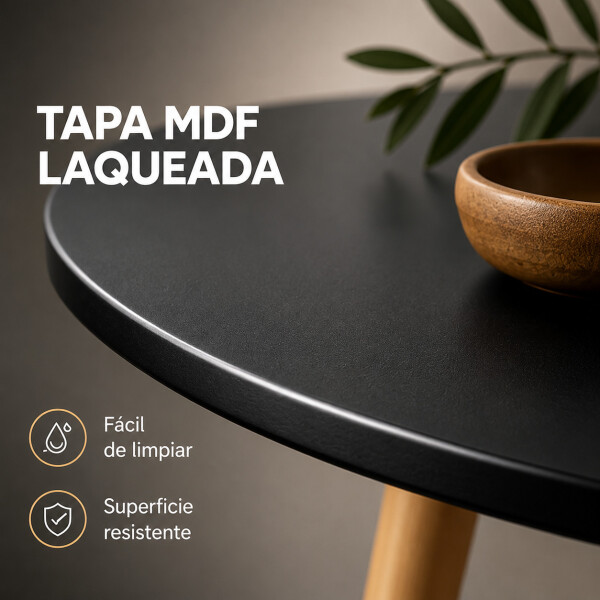 Mesa Comedor ComboHome Milan Redonda Laqueada 80Cm Premium Negro 1