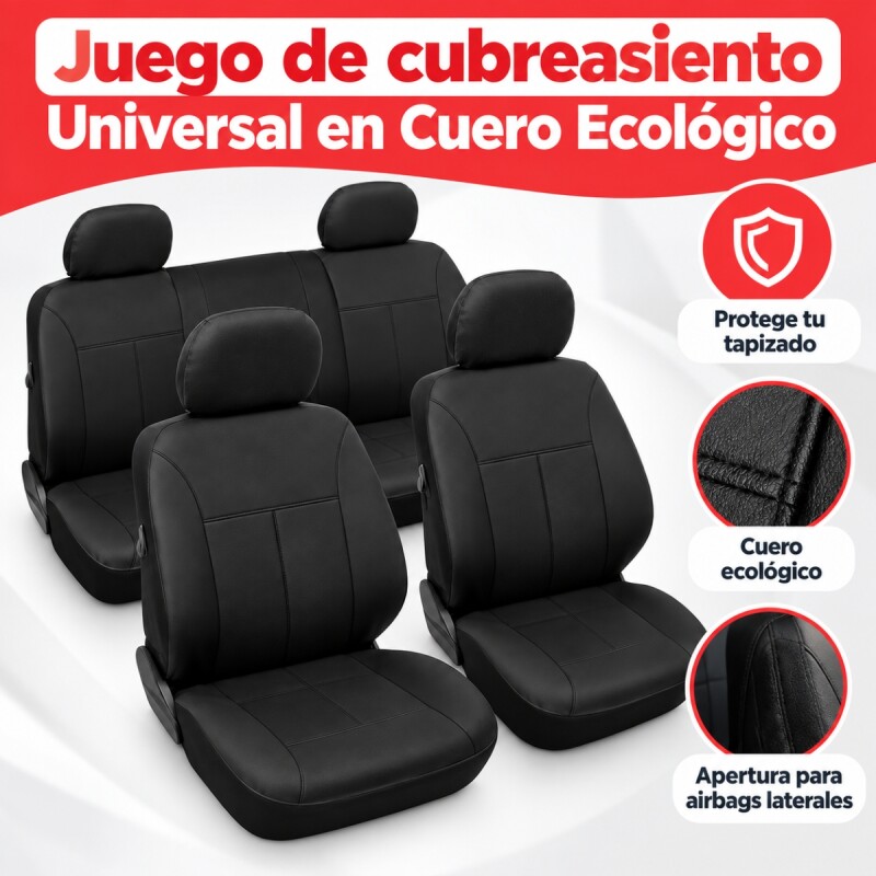 Juego de cubre asiento para autos en cuero ecológico NEGRO