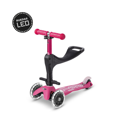Monopatín 3 en 1 Micro Deluxe LED Ajustable con 3 Ruedas ROSA