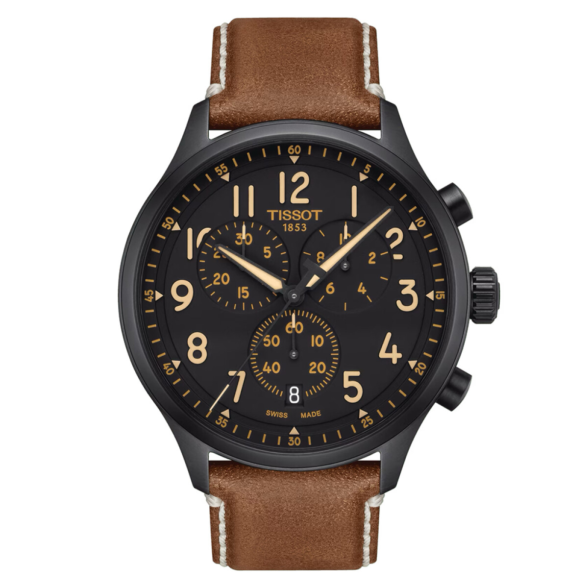 Reloj Tissot CHRONO XL caja y esfera negra con correa marrón 