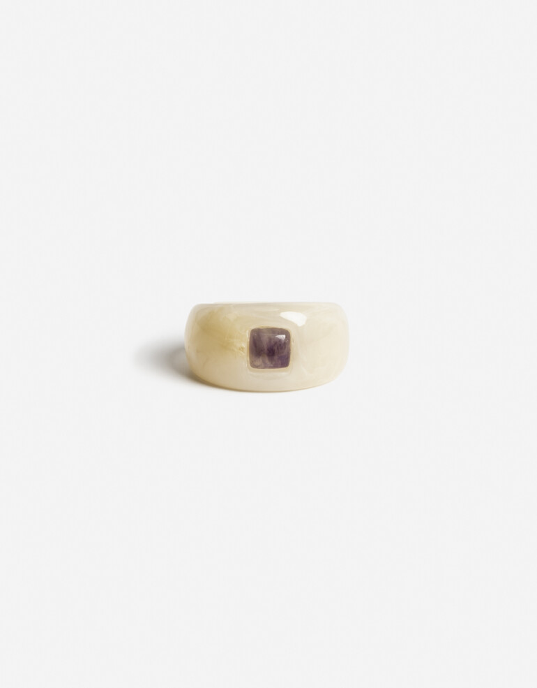Anillos Medianos y Grandes Acrilico Anillo Acrílico Con Piedra - Blanco Crema