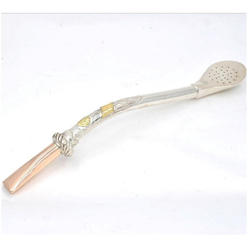 Bombilla en plata y oro gruesa con aplique para grabado Bombilla en plata y oro gruesa con aplique para grabado