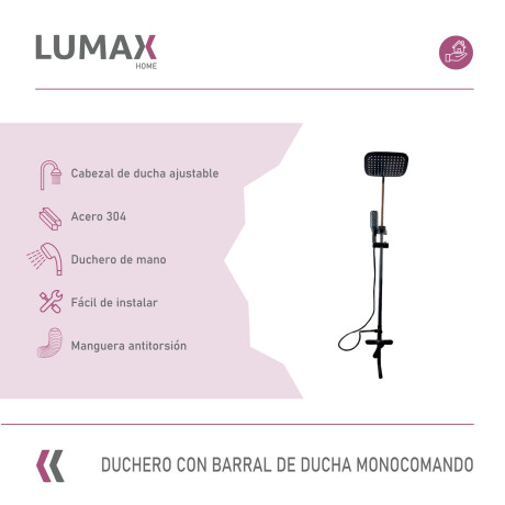 Duchero con Soporte Barral de Ducha Monocomando Baño Negro Mate