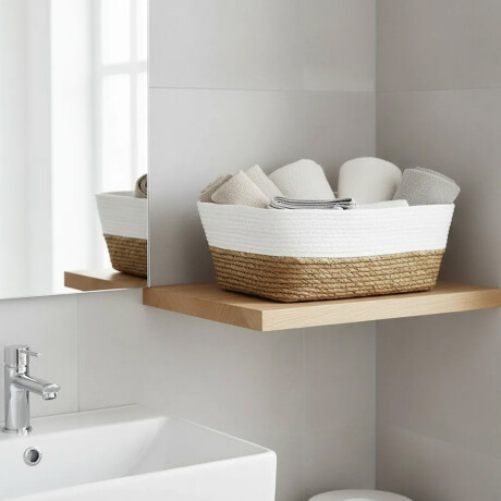 Cesto Canasto Fibra Natural Paramount Decoración 24x20x10Cm Blanco