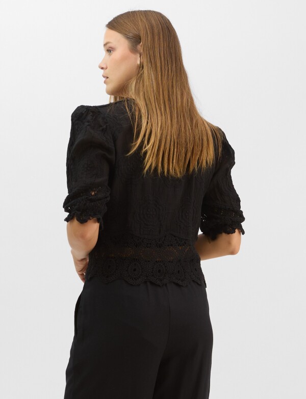 Blusa Bordada Puntilla NEGRO