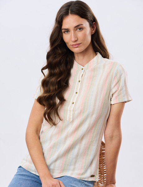 CAMISA RAYADA DE LINO Rosa