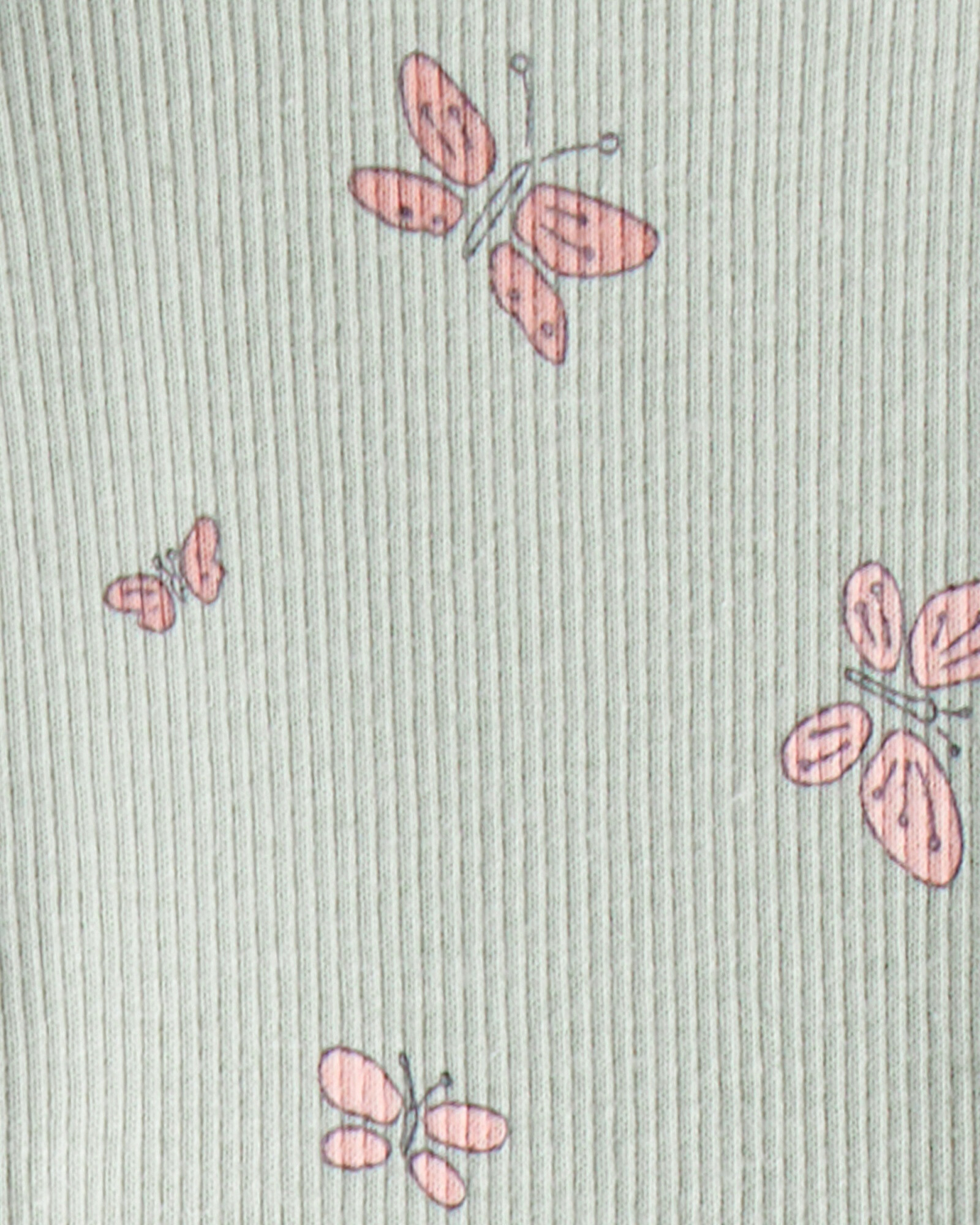 Set dos piezas de algodón, calza acanalada y buzo, verde, diseño mariposas. Talles 6-24M Sin color