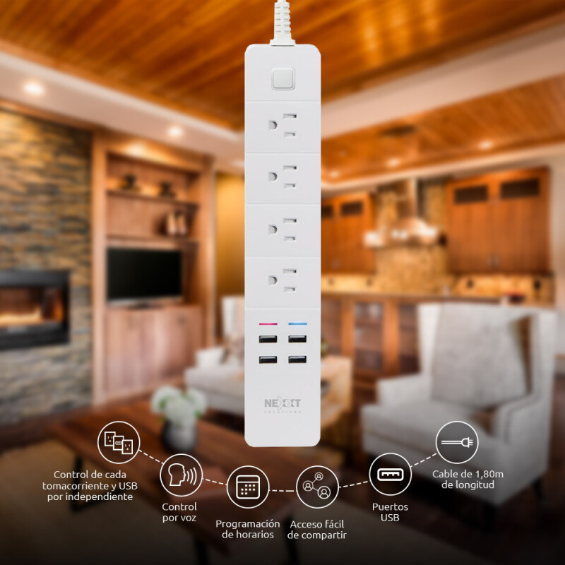 REGLETA PROTECTOR DE SOBRETENSIÓN SMART,4 TOMACORRIENTES, CONTROL POR VOZ 001