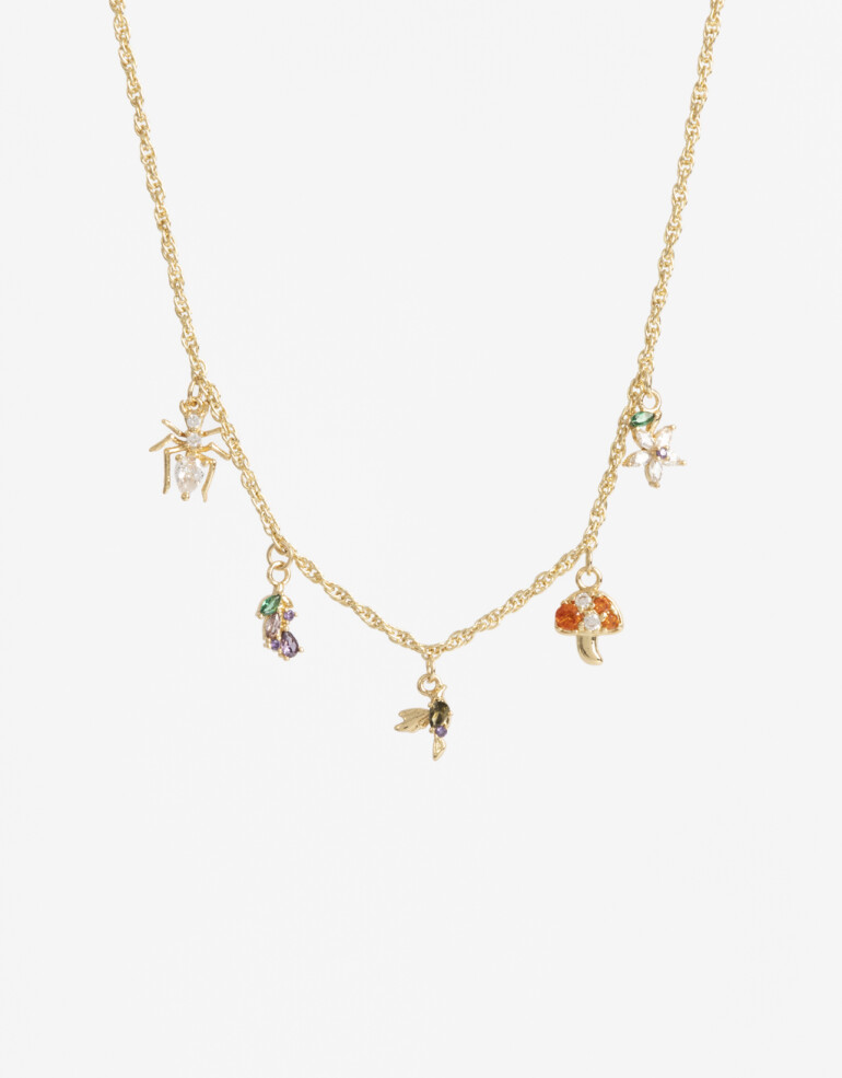 Collares Cortos Cubic zirconia Collar Corto Multicharms De La Línea Delicates. - Dorado