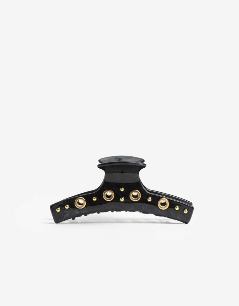 Broche Acrilico Broche De Acrilico Con Apliques Metalicos. - Negro