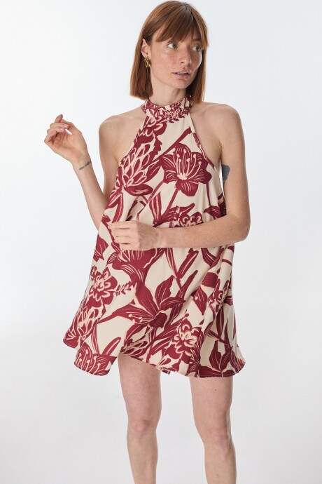 Vestido Mixture Flores Bordeaux