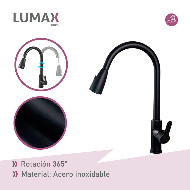 Grifo de cocina gourmet extensible de una sola manija Negro Mate