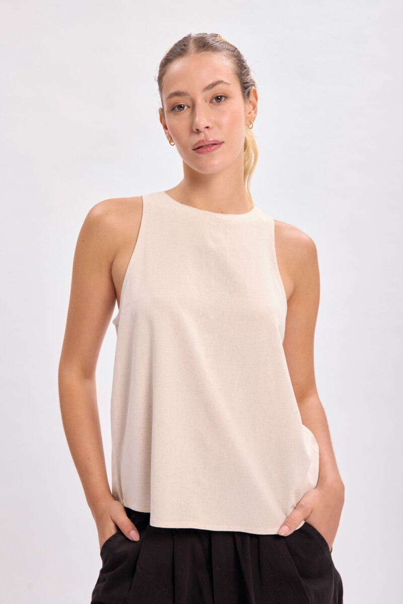 Top con lino Beige