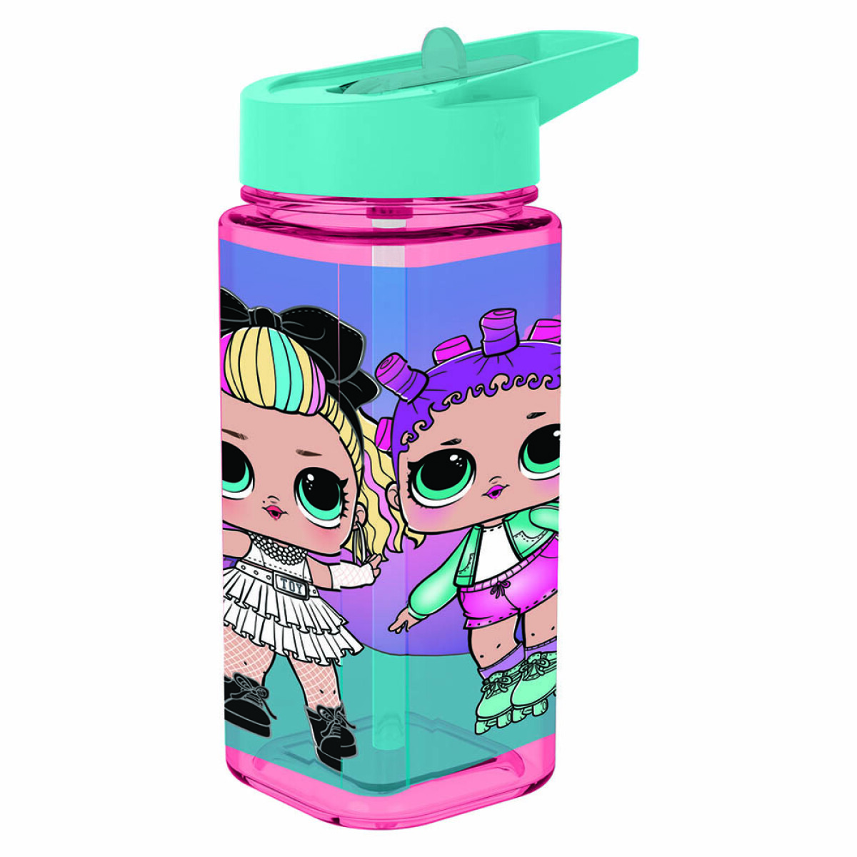 Botella Cuadrada Plástica con Pajita LOL Surprise 510 ml 