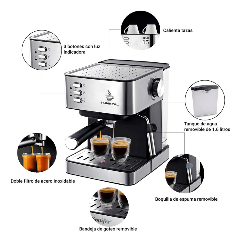 Cafetera Punktal Pk-542 Automática Inox Expreso Color Acero inoxidable/Negro Cafetera Punktal Pk-542 Automática Inox Expreso Color Acero Inoxidable/negro