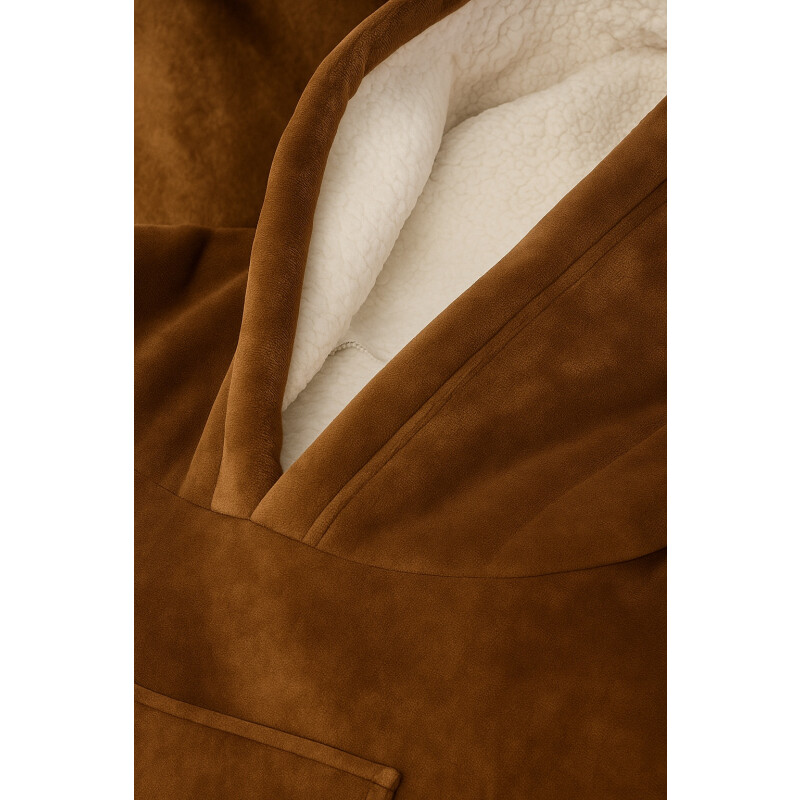 Buzo Manta Con Capucha Polar y Corderito unisex Marrón