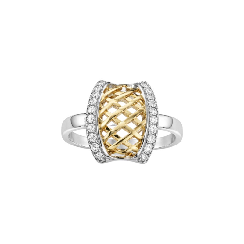 Anillo tejido - Plata y Oro - zirconia - AN5992 conpiedra