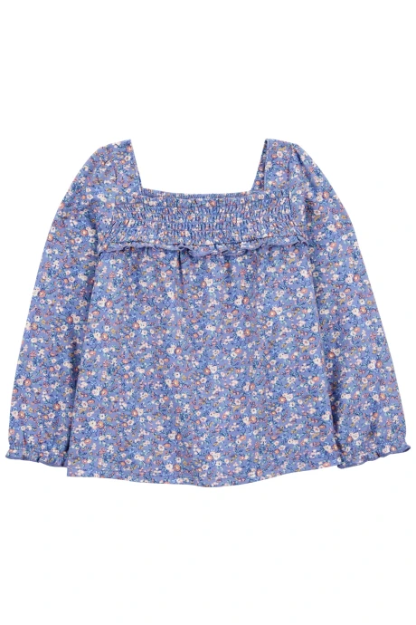 Blusa de algodón, canesú fruncido, diseño floral Blusa de algodón, canesú fruncido, diseño floral