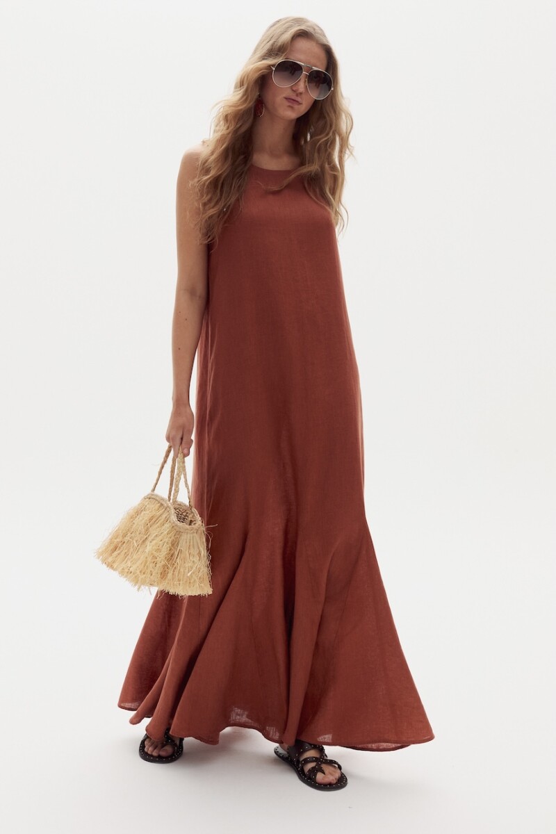 Vestido Largo Alfie en Lino Hazelnut