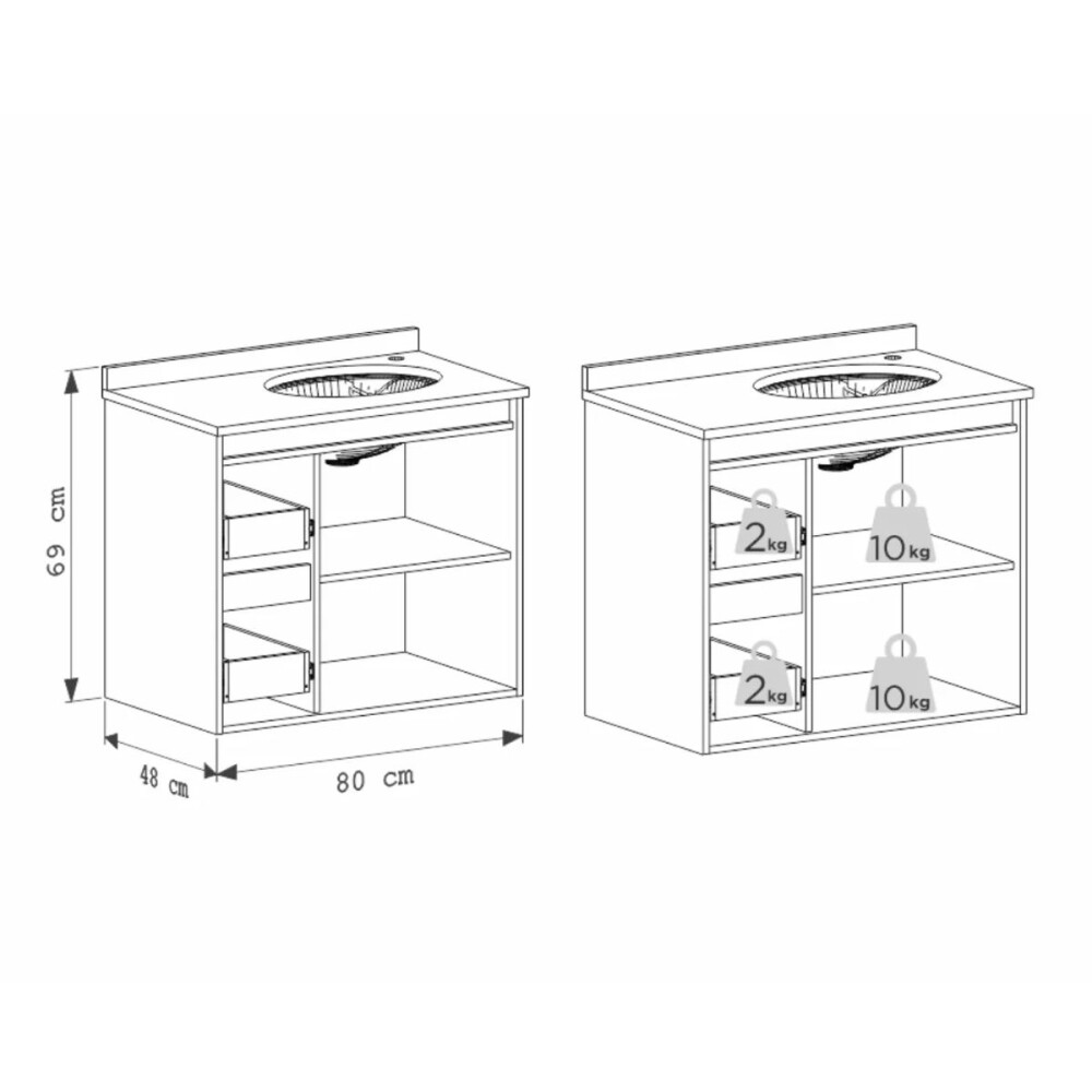 Mueble de baño Danubio Suspendido 80 cm mesada granito con lavatorio incorporado Mueble De Baño Danubio Suspendido 80 Cm Mesada Granito Con Lavatorio Incorporado