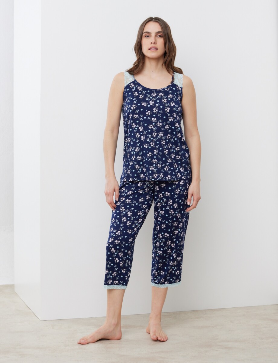 Set Pijama Capri & Musculosa - Azul/multi 