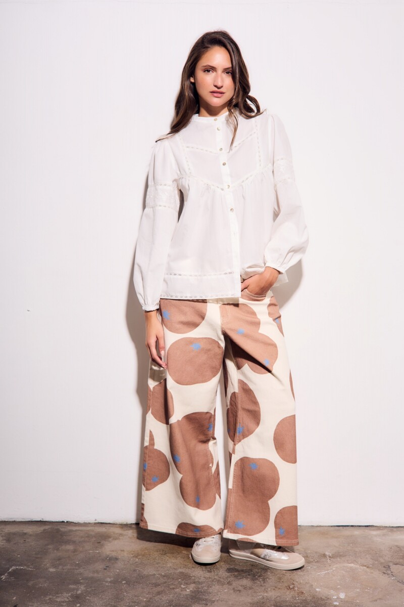 Blusa Algodón Con Detalles Encaje Crudo