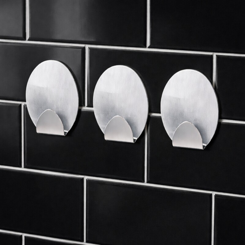 Gancho oval x3 metálico con adhesivo GRIS