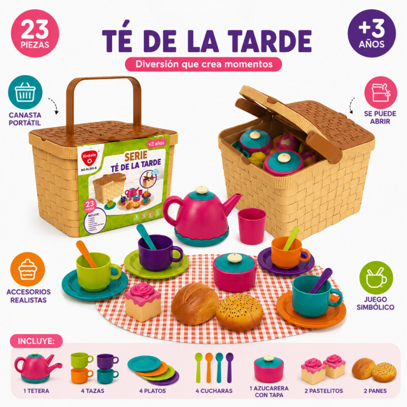 Juego De Té Infantil Picnic Canasta Tetera Tazas Juguete Juego De Té Infantil Picnic Canasta Tetera Tazas Juguete