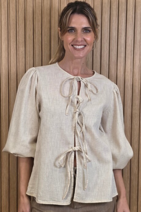 Camisa Flow Puro Lino Beige Melange