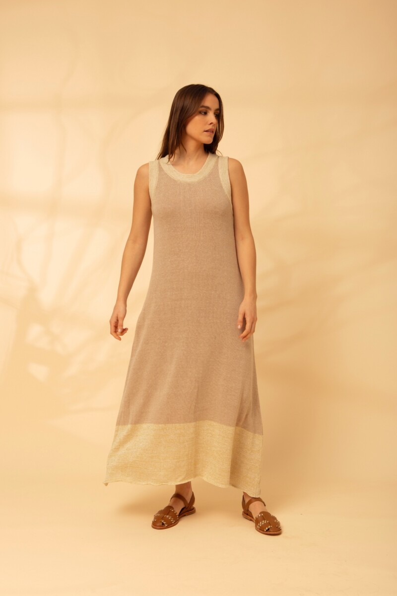 VESTIDO ACAI LONG KNIT - Beige Y Crud 