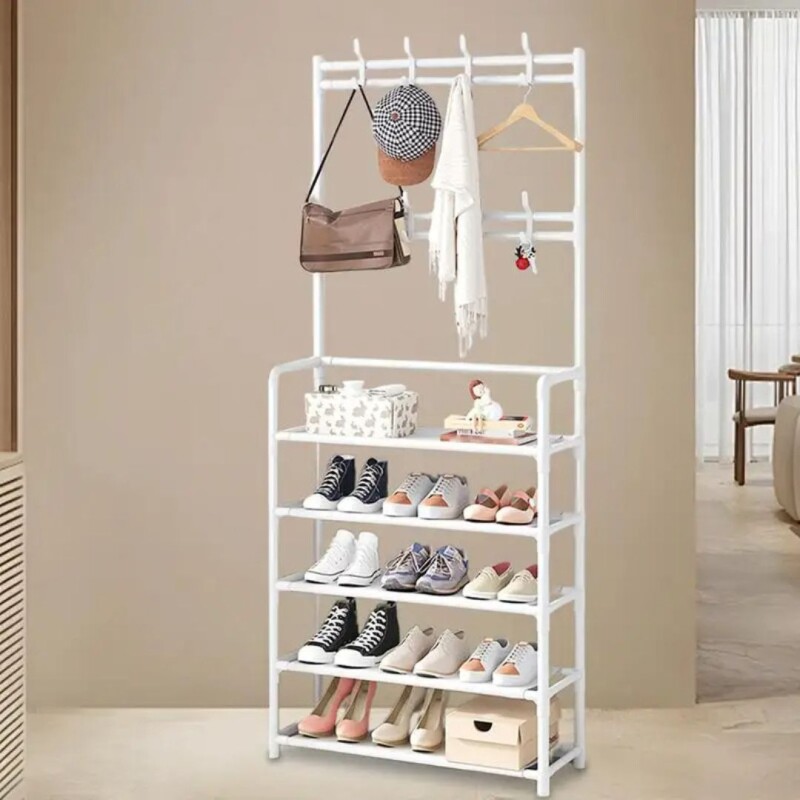 Perchero Recibidor Estanteria Metalica Organizador Multiuso Color Blanco