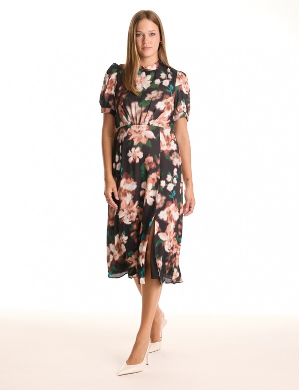 Vestido Saten Flores MULTI/NEGRO