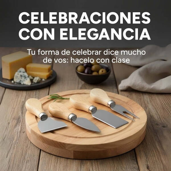 Set Picada 2 Tablas de Madera C/ 4 Accesorios para Quesos Diseño Madera