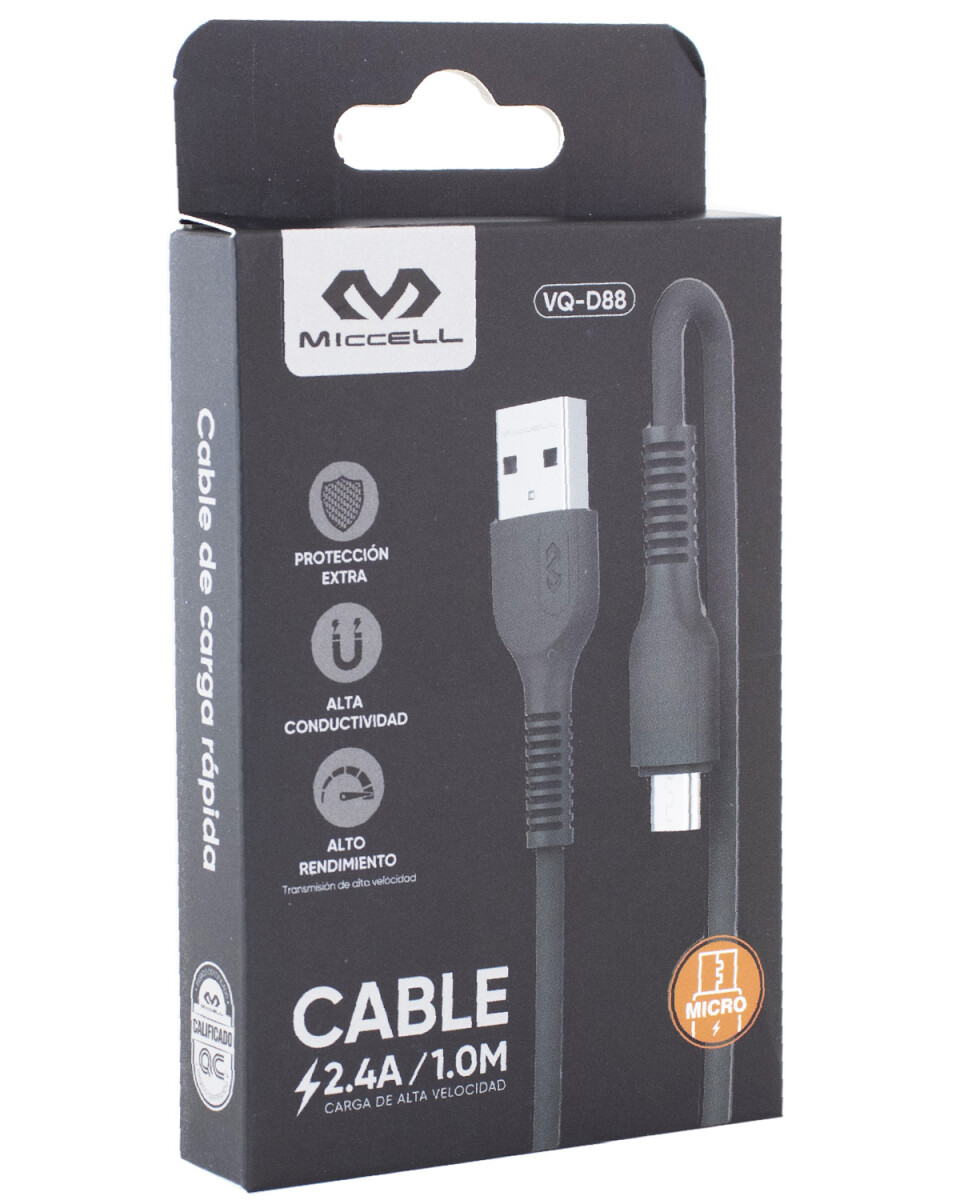 Cable micro USB Miccell 2.4A 1.0M - Negro 
