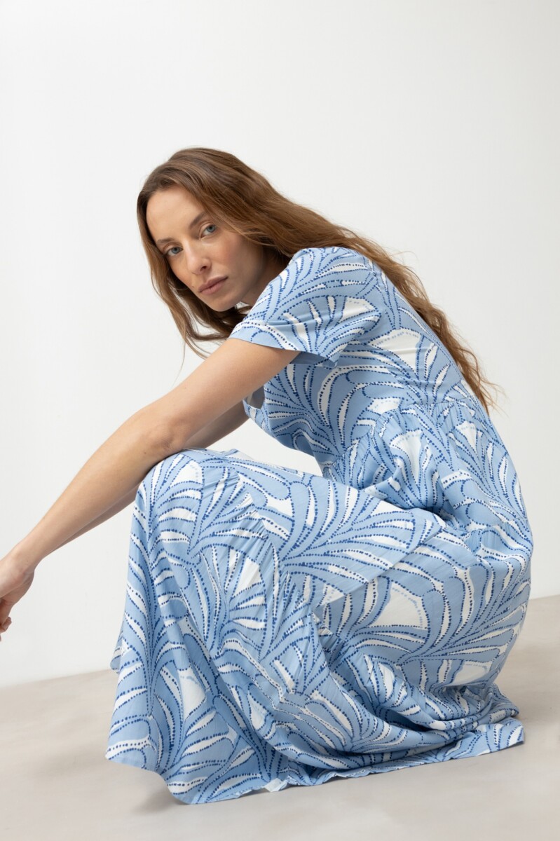 Maxi vestido manga corta estampado - celeste 