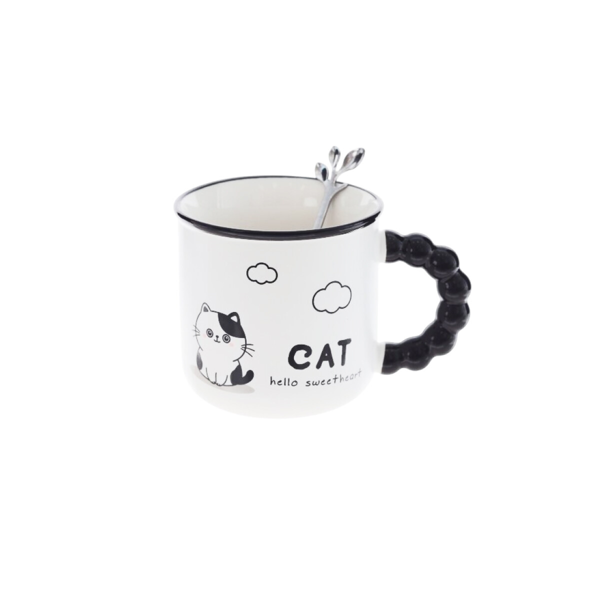 Taza De Cerámica Cat Con Asa Negra - Hello 