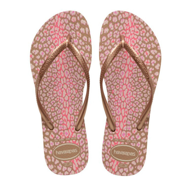 Sandalias de Mujer Havaianas Slim Animals Rosa - Dorado