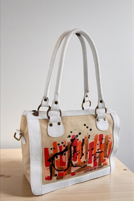 Cartera DIRI Blanca Y Natu Con Arte Coral Cartera DIRI Blanca Y Natu Con Arte Coral