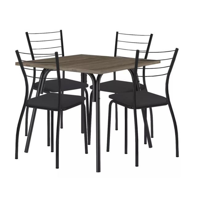 JUEGO DE COMEDOR MESA Y 4 SILLAS EN METAL Negro