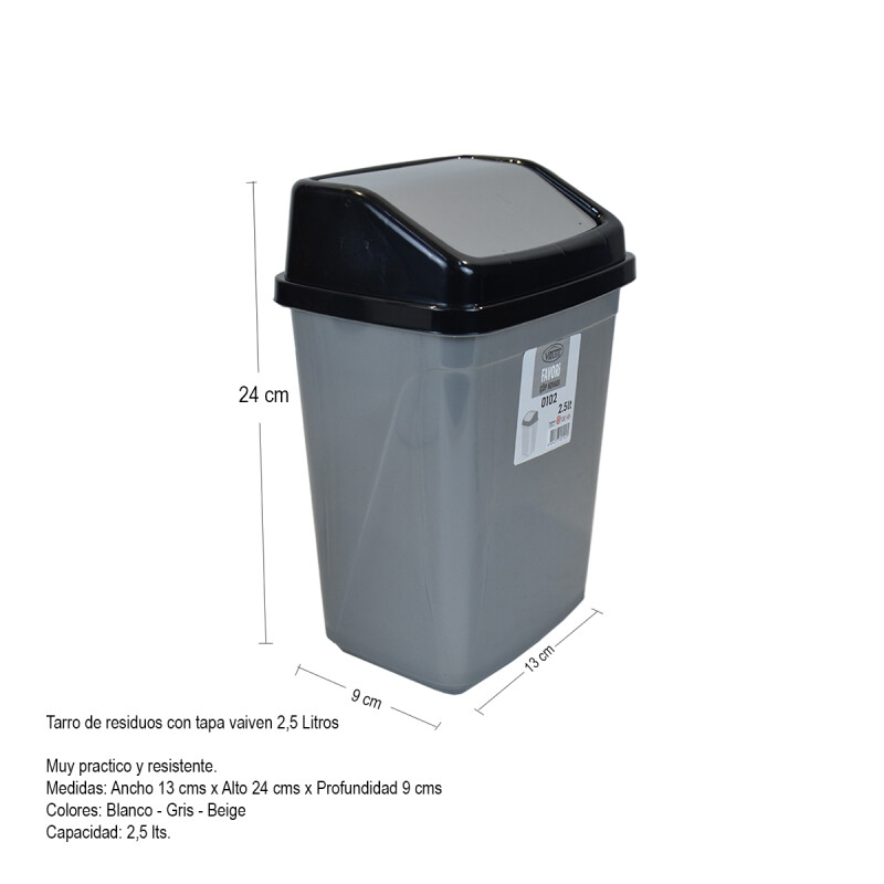 Tarro de residuos 2,5L con tapa vaivén GRIS