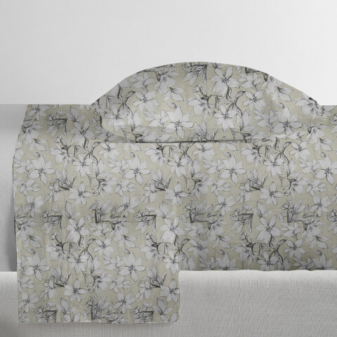 Juego Sábanas 1 Plaza y Media Bukara 100% Microfibra 250 FLORES BEIGE