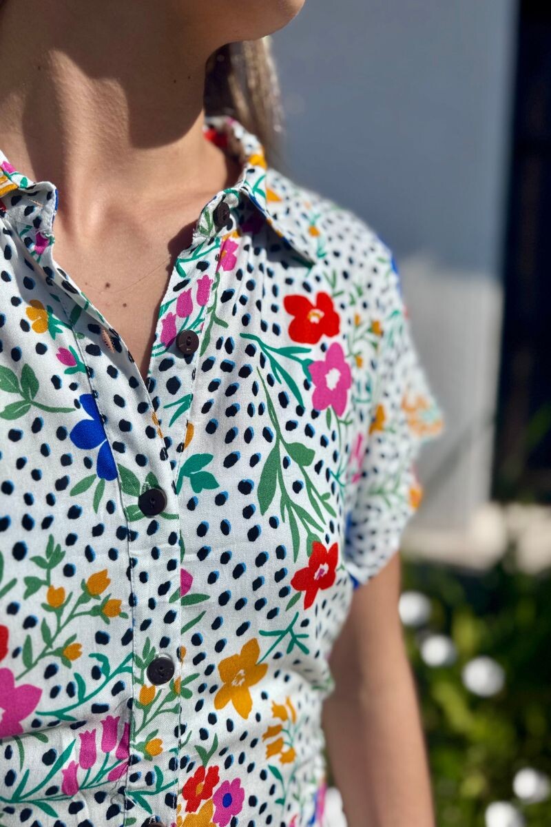 Vestido camisero largo Flores