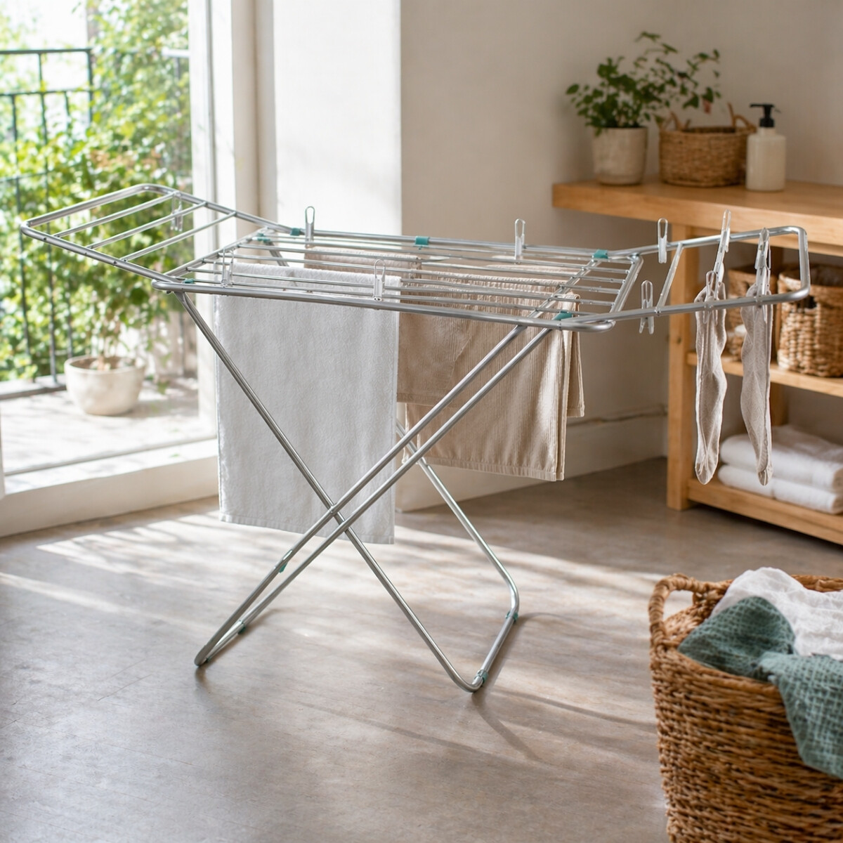 Tendedero de piso con extensiones en aluminio - GRIS 