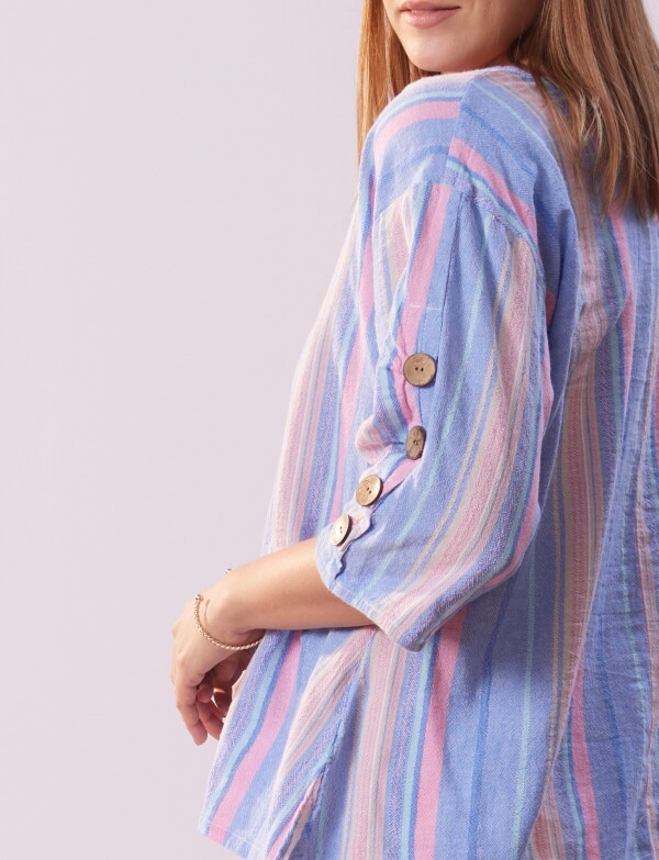 Blusa Algodon Botones MULTI/CELESTE