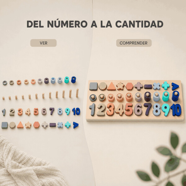Juego Educativo de Madera con Números y Ábaco Tipo Montessori Beige